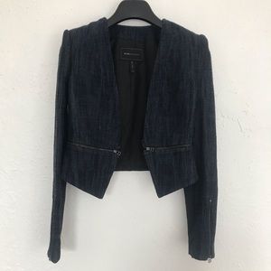 BCBG Maxazria Otto Navy Tweed Blazer w/ zippers